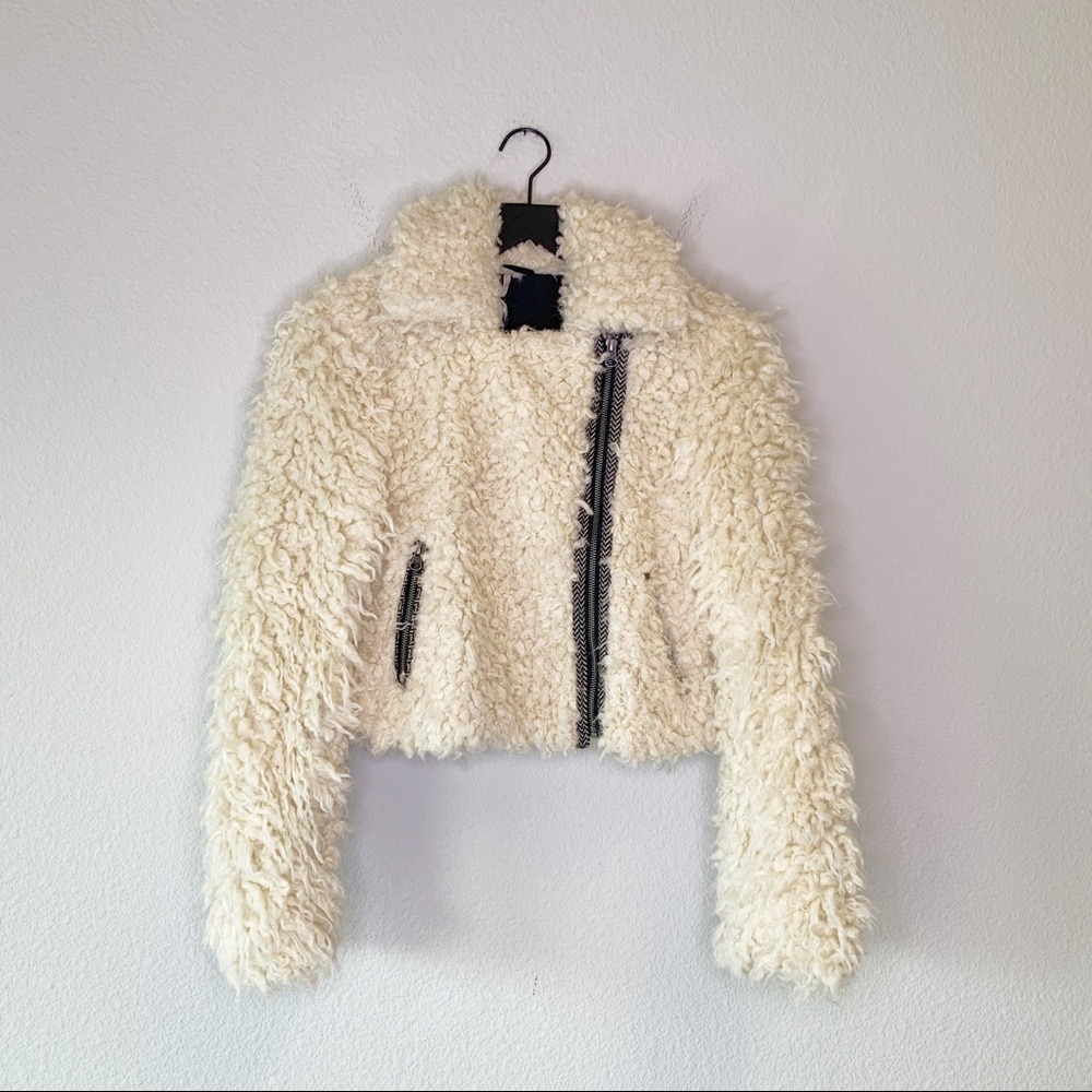 Free People Cream Fuzzy Jacket
